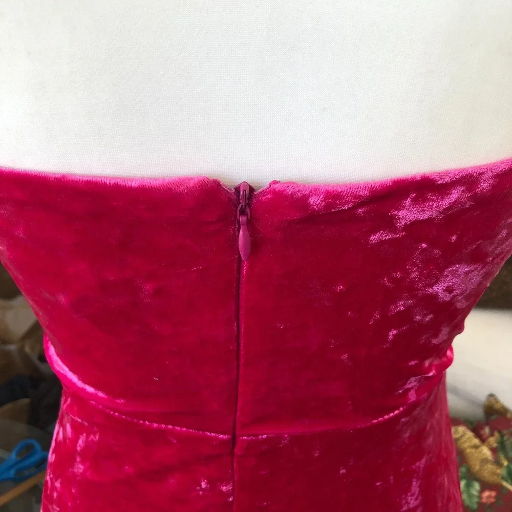 New! V-Neck Fuchsia Pink Velvet Strappy Sexy Mini‎ Cocktail Party Dress Sz S